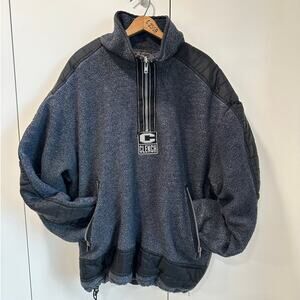 90s Streetwear Fleece Bomber Jacket by Clench Size XL Blue/Black